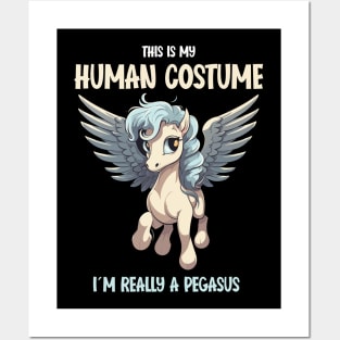 Cute Pegasus Halloween Tee | This is My Human Costume T-Shirt | Funny Animal Lovers Season Outfit | Fantasy Gift Idea Posters and Art